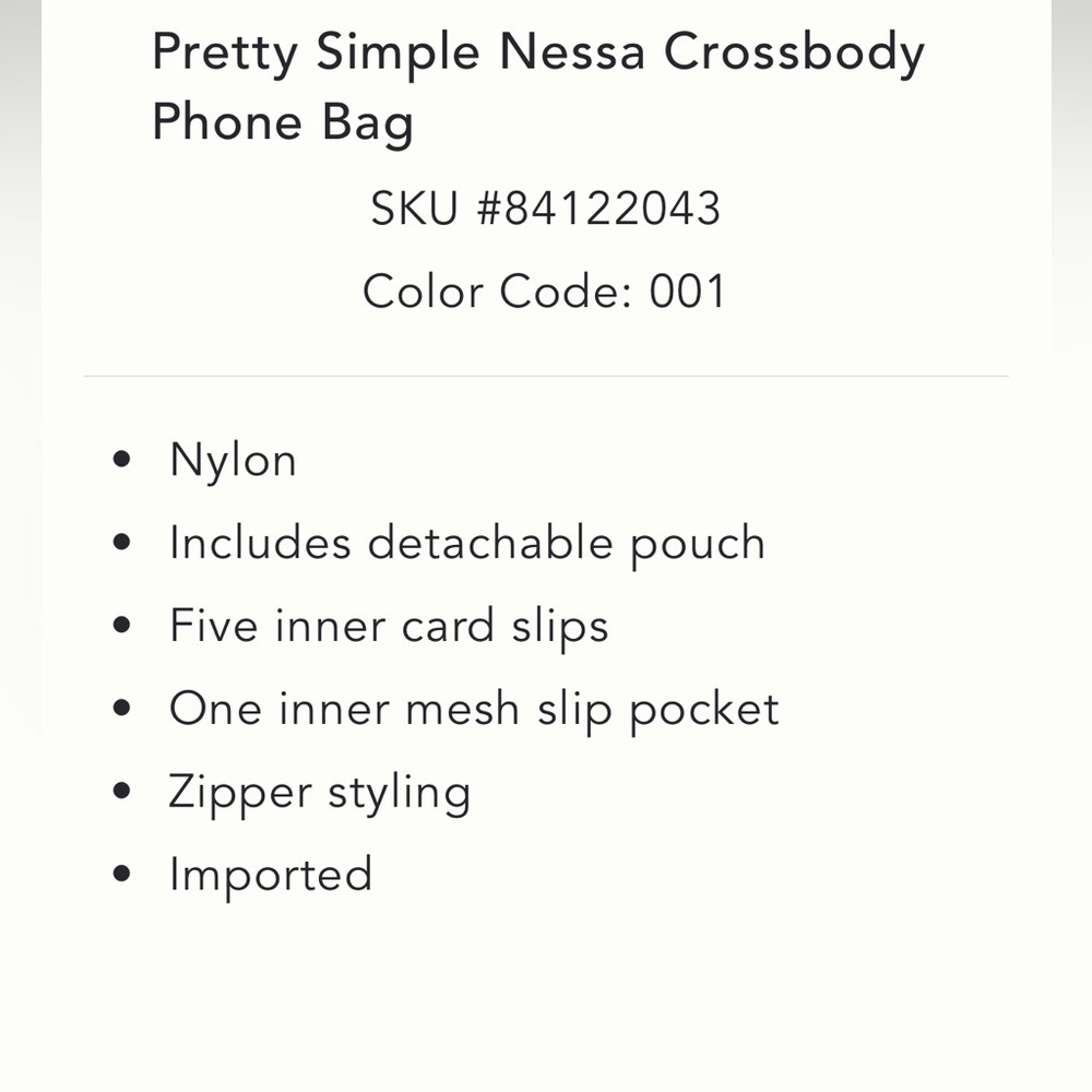 Anthropologie Pretty Simple Nessa Crossbody Phone Bag. New W/O tags. Black. - Picture 7 of 8